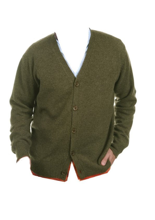 Balldiri 100% Kaschmir V - Strickjacke Herren 4 - fädig - kakhi - Balldiri