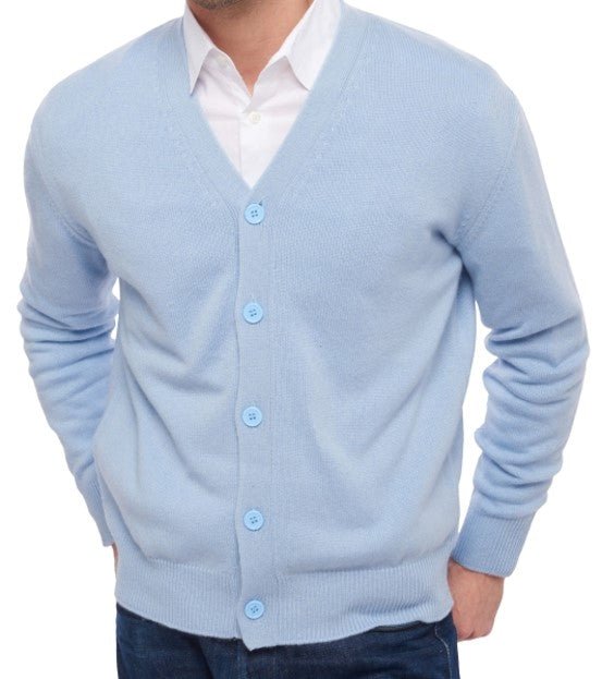Balldiri 100% Kaschmir V - Strickjacke Herren 4 - fädig - himmelblau - Balldiri