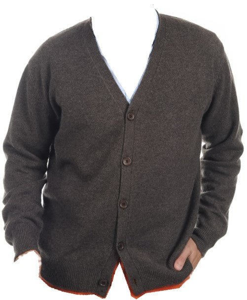 Balldiri 100% Kaschmir V - Strickjacke Herren 4 - fädig - braun meliert - Balldiri