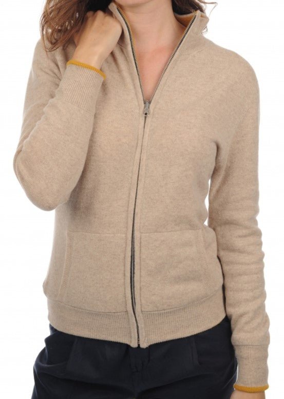 Balldiri 100% Kaschmir Wendejacke Damen 4 - fädig - Stilvoll und Vielseitig - beige / senf - Balldiri