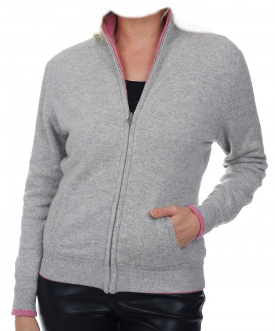 Balldiri 100% Kaschmir Wendejacke Damen 4 - fädig - Stilvoll und Vielseitig - hellgrau / rosa - Balldiri