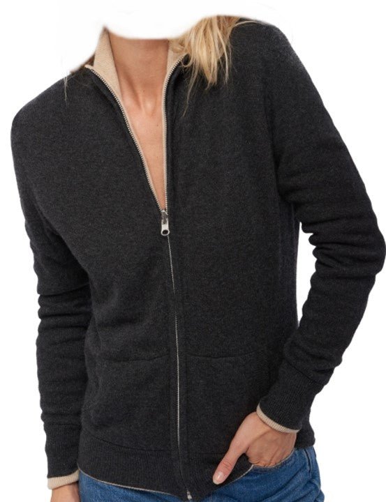 Balldiri 100% Kaschmir Wendejacke Damen 4 - fädig - Stilvoll und Vielseitig - anthrazit / beige - Balldiri