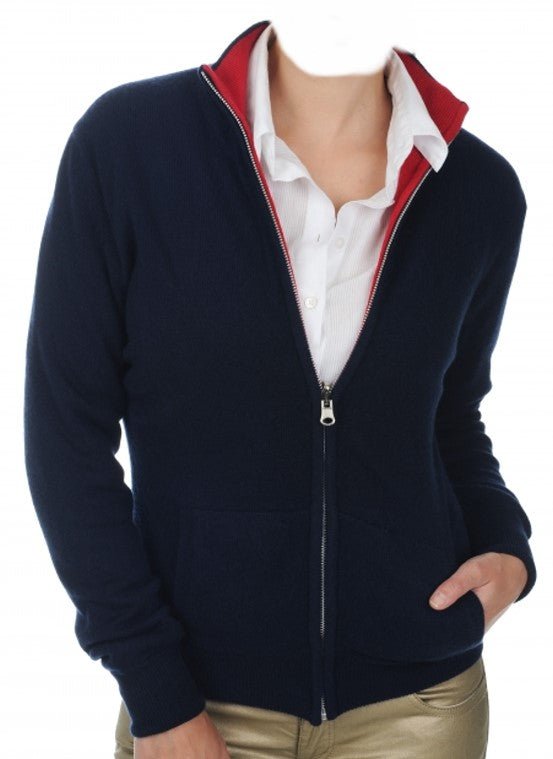 Balldiri 100% Kaschmir Wendejacke Damen 4 - fädig - Stilvoll und Vielseitig - nachtblau / rot - Balldiri