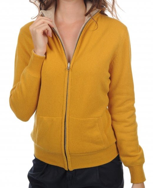 Balldiri 100% Kaschmir Wendejacke Damen 4 - fädig - Stilvoll und Vielseitig - beige / senf - Balldiri