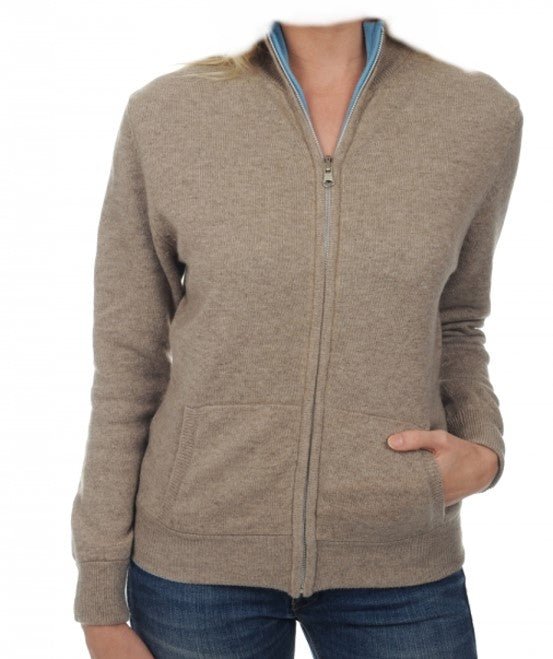 Balldiri 100% Kaschmir Wendejacke Damen 4 - fädig - Stilvoll und Vielseitig - naturbraun / turmalin - Balldiri