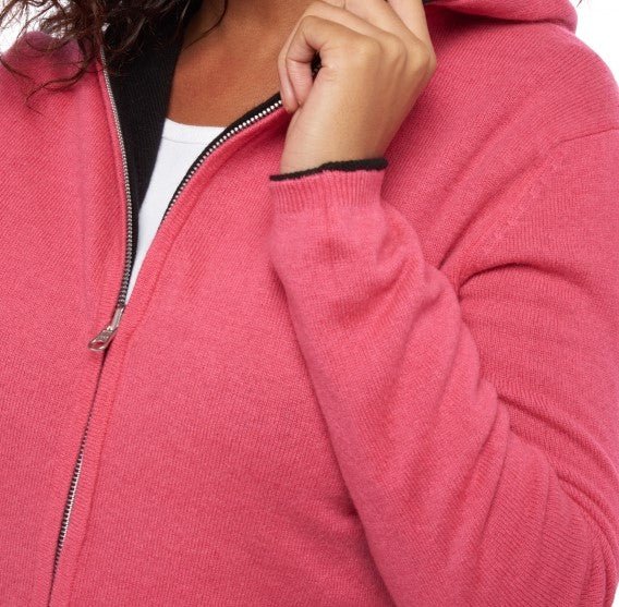 Balldiri 100% Kaschmir Wendejacke Damen mit Kapuze 4 - fädig - hellgrau / türkis - Balldiri