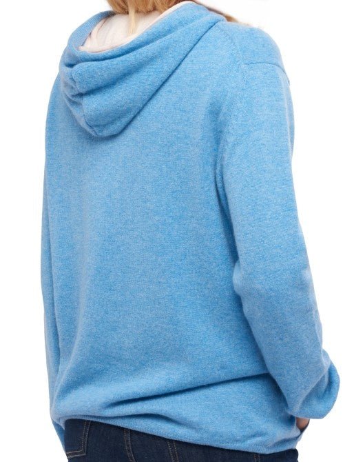 Balldiri 100% Kaschmir Wendejacke Damen mit Kapuze 4 - fädig - azurblau meliert / zartrosa - Balldiri
