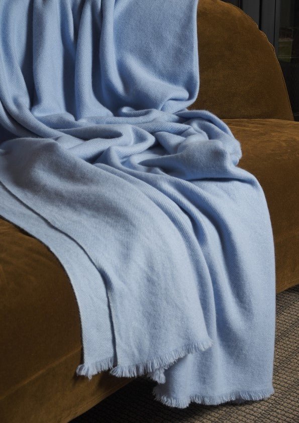 Balldiri 100% Kaschmirdecke 180 x 220 cm – Luxuriöse 6 - fädige Kaschmirdecke 180x220 cm - himmelblau - Balldiri