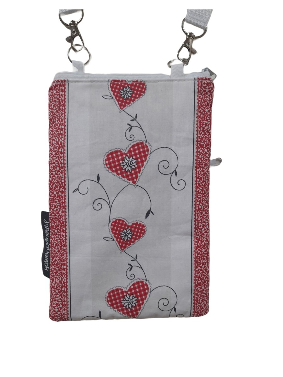 Balldiri Crossbody Bag aus Stoff Handtasche - rot/Herzen - Balldiri