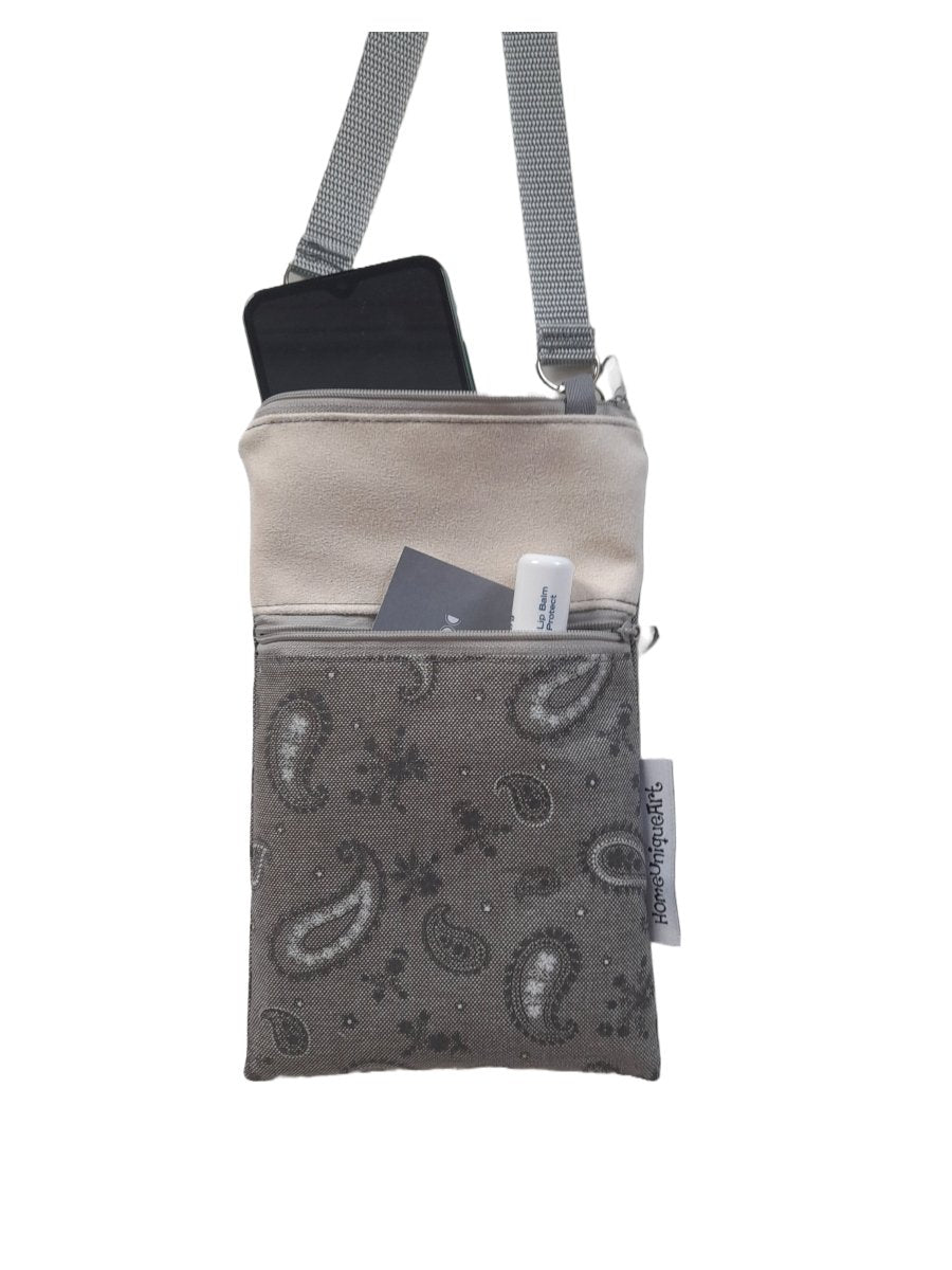 Balldiri Crossbody Bag groß Handtasche Tasche Stoff - Paisley grau - Balldiri