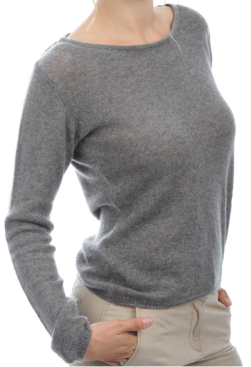 Balldiri Kaschmir Damen Pullover 100% Kaschmir Rundhals 2 - fädig - graubraun - Balldiri