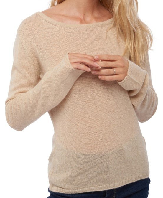 Balldiri Kaschmir Damen Pullover 100% Kaschmir Rundhals 2 - fädig - beige - Balldiri