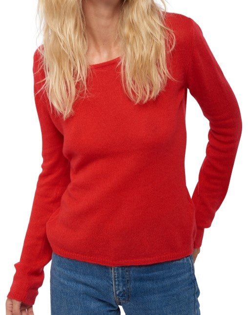Balldiri Kaschmir Damen Pullover 100% Kaschmir Rundhals 2 - fädig - rot - Balldiri