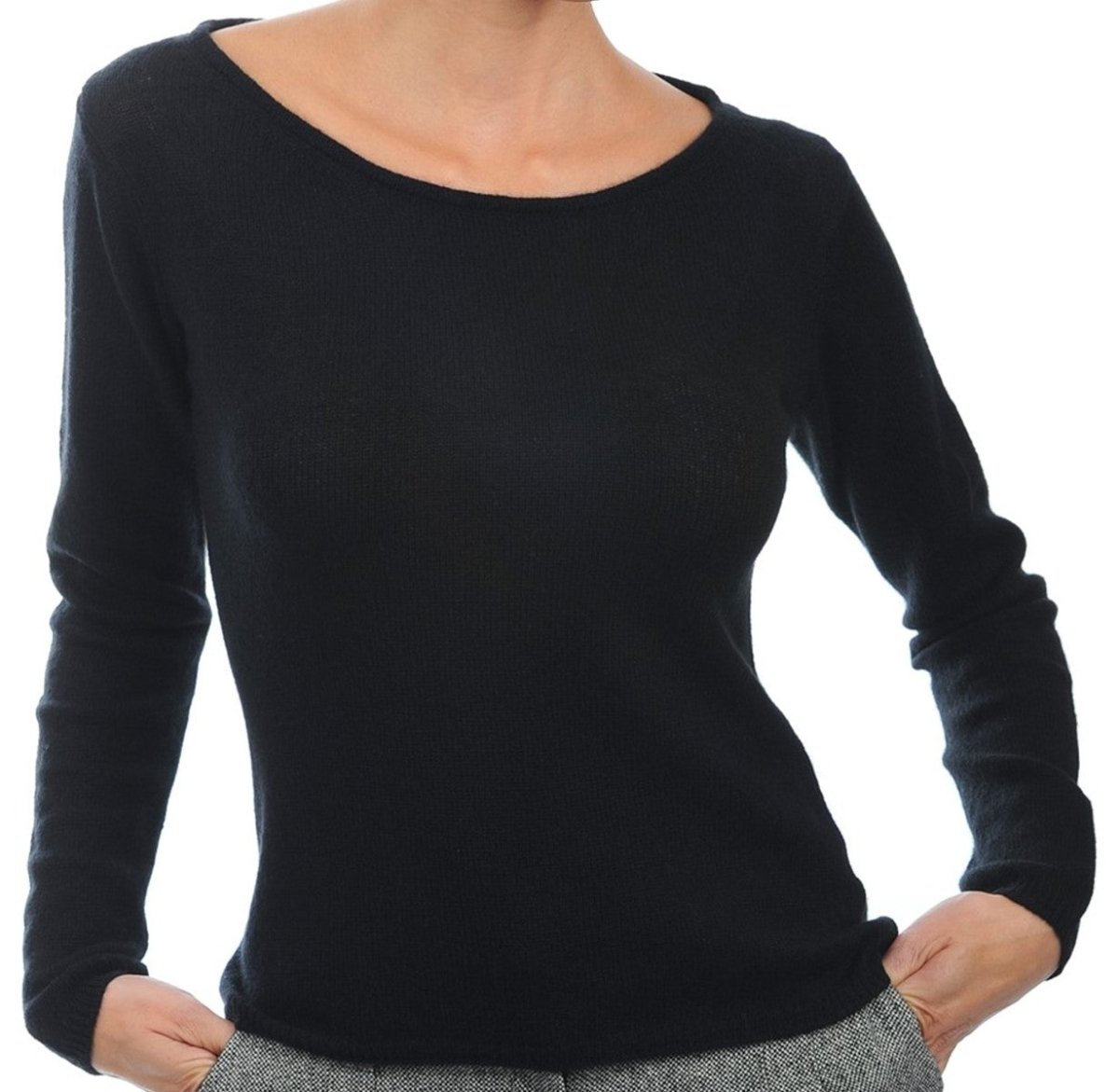 Balldiri Kaschmir Damen Pullover 100% Kaschmir Rundhals 2 - fädig - schwarz - Balldiri