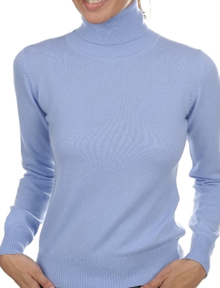 Balldiri Kaschmir Damen Rollkragenpullover 100% Kaschmir mit Bund 2 - fädig - himmelblau - Balldiri