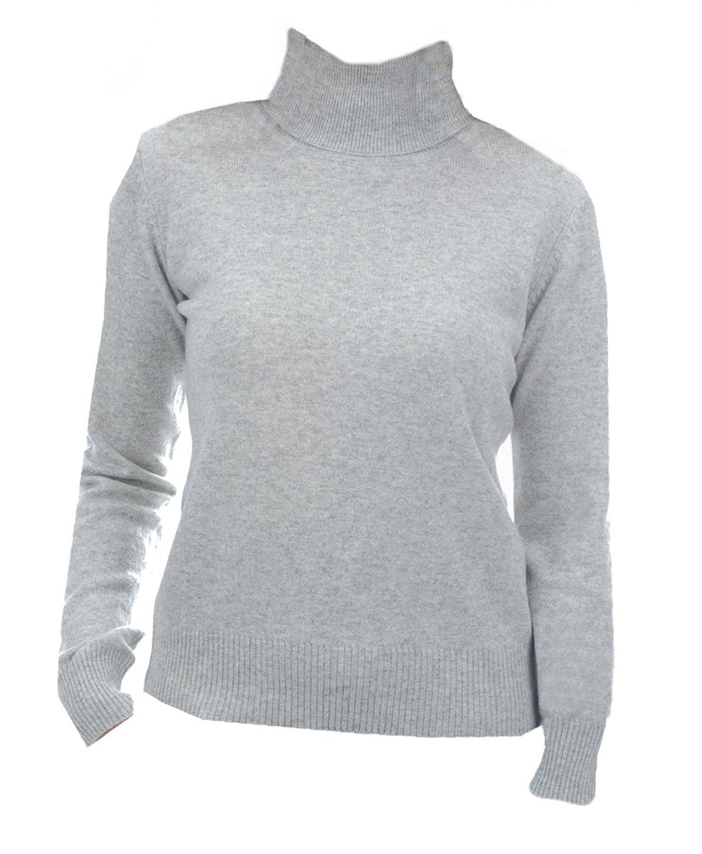 Balldiri Kaschmir Damen Rollkragenpullover 100% Kaschmir mit Bund 2 - fädig - hellgrau - Balldiri