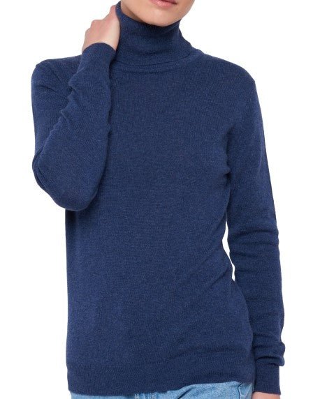 Balldiri Kaschmir Damen Rollkragenpullover 100% Kaschmir mit Bund 2 - fädig - indigo - Balldiri