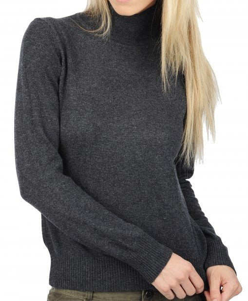 Balldiri Kaschmir Damen Rollkragenpullover 100% Kaschmir mit Bund 2 - fädig - anthrazit meliert - Balldiri