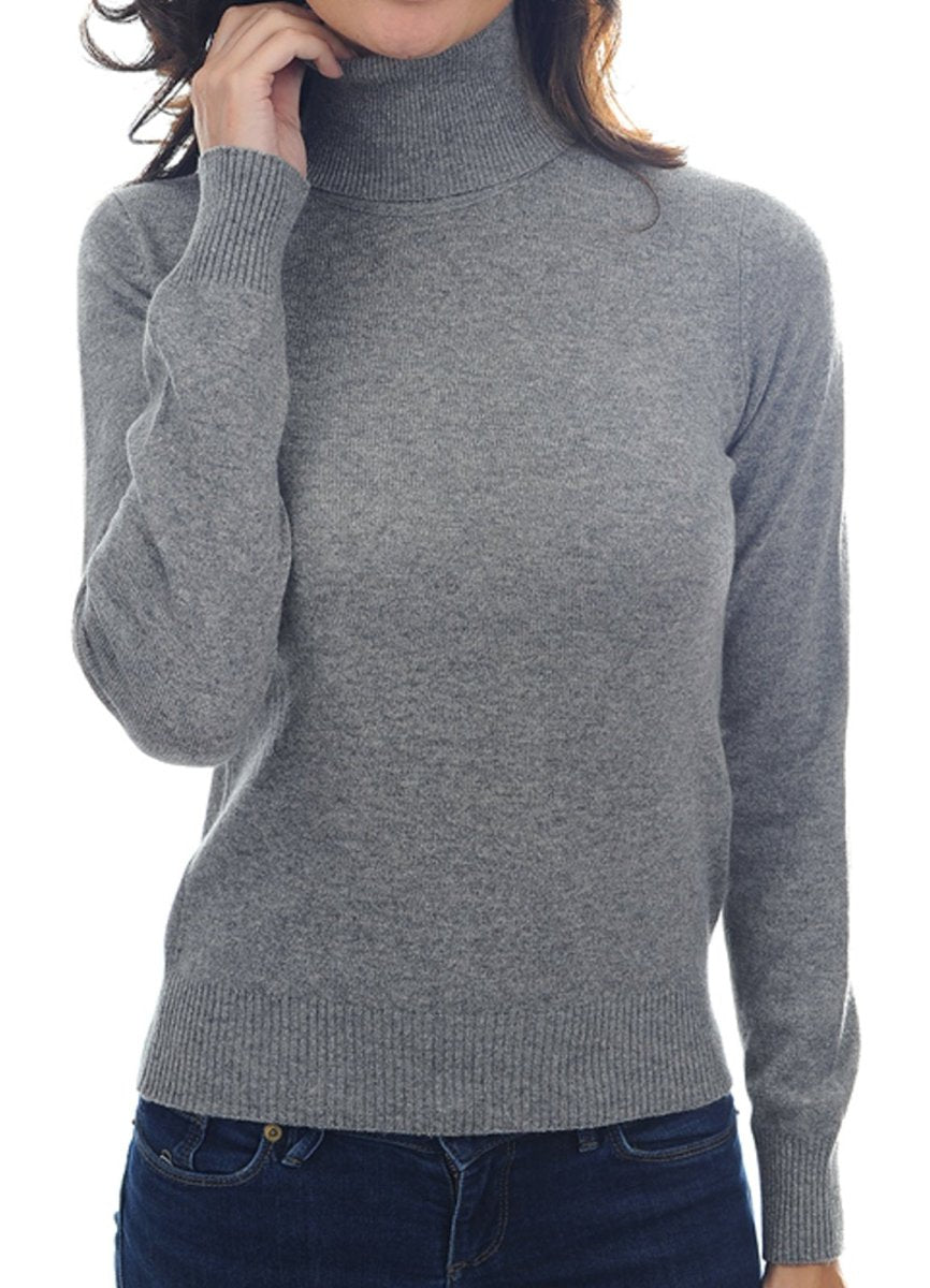 Balldiri Kaschmir Damen Rollkragenpullover 100% Kaschmir mit Bund 2 - fädig - grau - Balldiri