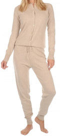 Balldiri Kaschmir Damen Schlafoveralls 100% Kaschmir Rundhals 2 - fädig - beige - Balldiri
