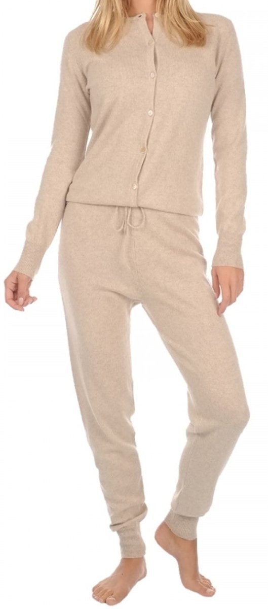 Balldiri Kaschmir Damen Schlafoveralls 100% Kaschmir Rundhals 2 - fädig - beige - Balldiri