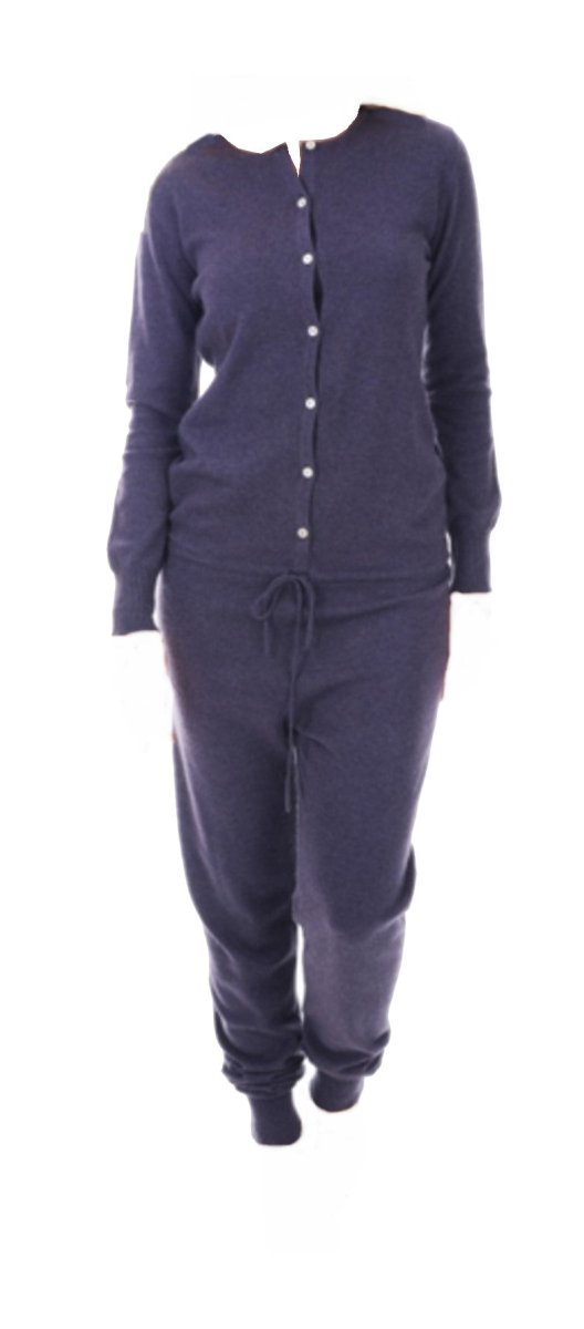 Balldiri Kaschmir Damen Schlafoveralls 100% Kaschmir Rundhals 2 - fädig - brombeere - Balldiri