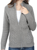 Balldiri Kaschmir Damen Strickjacke Zopfmuster 10 - fädig graubraun XL - Balldiri