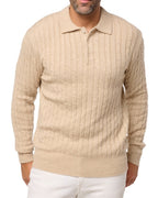 Balldiri Kaschmir Herren Polo Zopfmuster 100% Kaschmir 4 - fädig - natur braun - Balldiri