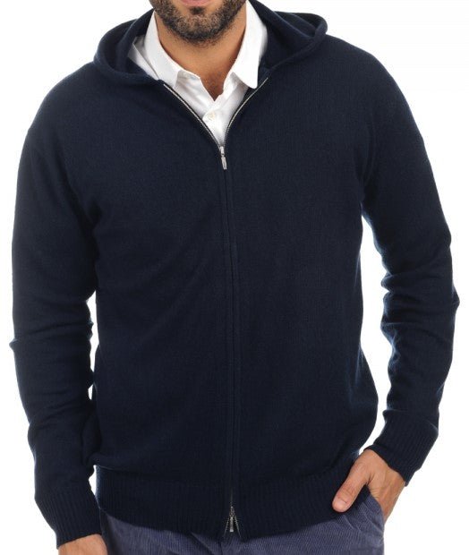 Balldiri Kaschmir Herren Strickjacke mit Kapuze 100% Kaschmir 2 - fädig - nachtblau - Balldiri