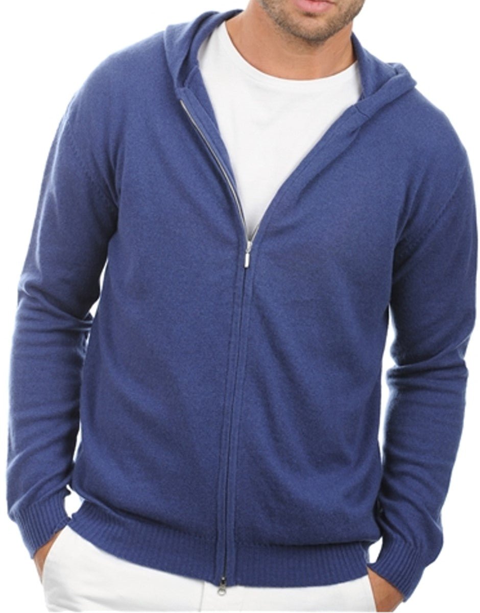 Balldiri Kaschmir Herren Strickjacke mit Kapuze 100% Kaschmir 2 - fädig - grau meliert - Balldiri