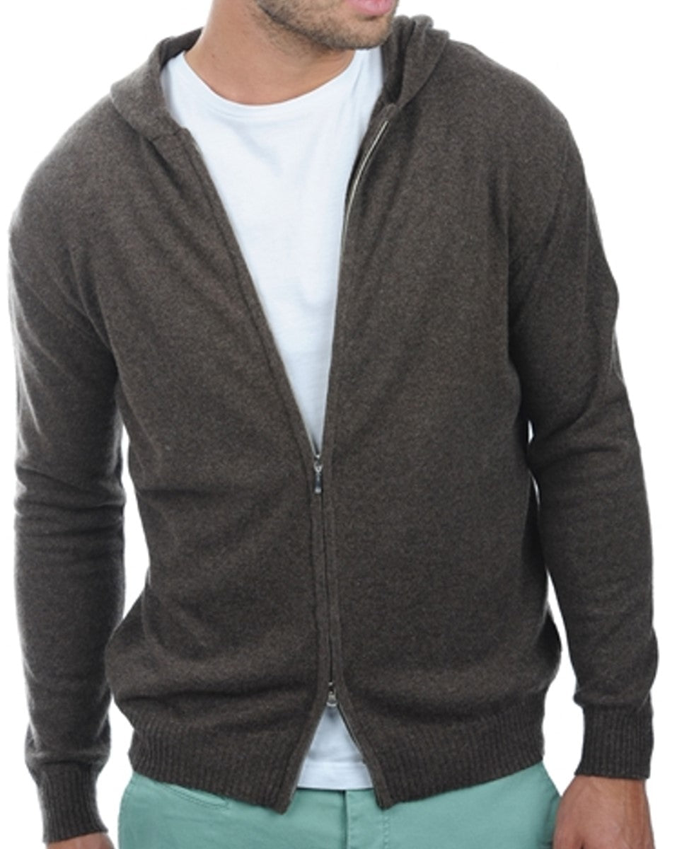 Balldiri Kaschmir Herren Strickjacke mit Kapuze 100% Kaschmir 2 - fädig - braun meliert - Balldiri