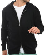 Balldiri Kaschmir Herren Strickjacke mit Kapuze 100% Kaschmir 2 - fädig - Schwarz - Balldiri