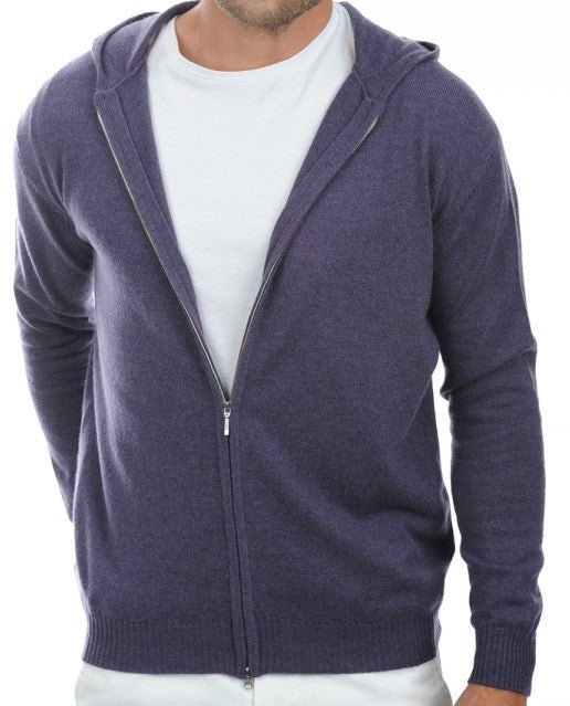 Balldiri Kaschmir Herren Strickjacke mit Kapuze 100% Kaschmir 2 - fädig - grau meliert - Balldiri