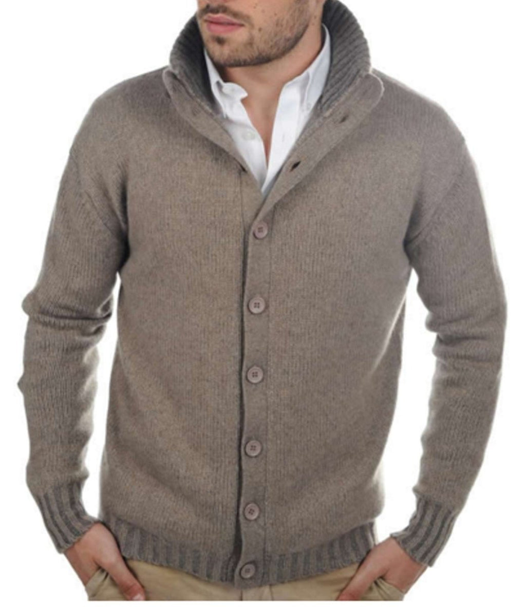 Balldiri Kaschmir Jacke Herren 8 - fädig Strickjacke mit Knöpfen in naturbraun/graubraun L - Balldiri