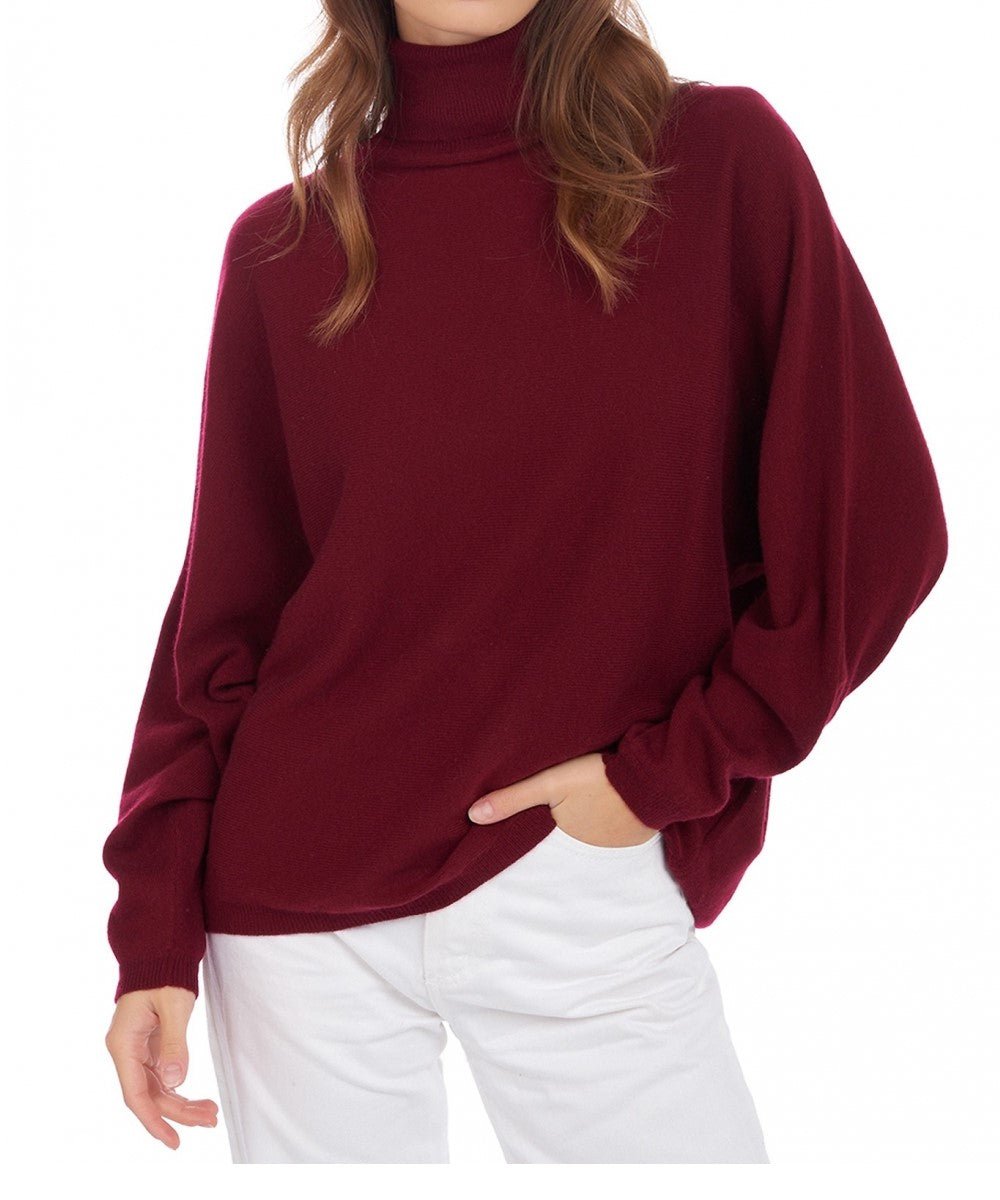 Balldiri Kaschmir Pullover Damen Fledermausärmel 100% Kaschmir 2 - fädig - bordeaux - Balldiri