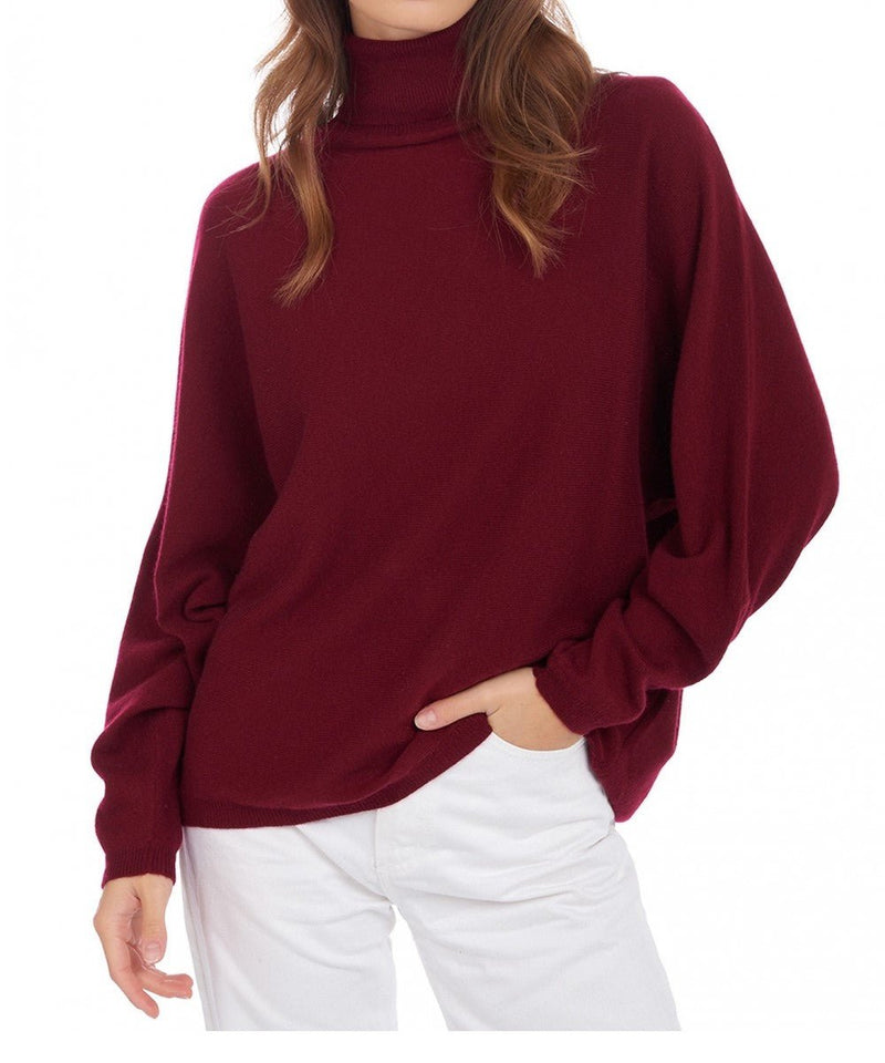 Balldiri Kaschmir Pullover Damen Fledermausärmel 100% Kaschmir 2 - fädig - bordeaux - Balldiri