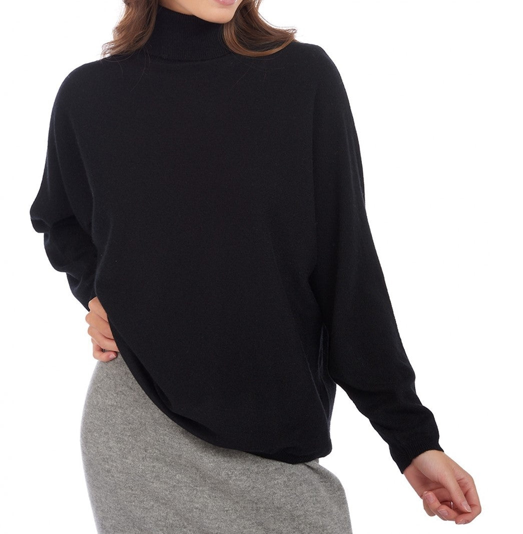Balldiri Kaschmir Pullover Damen Fledermausärmel 100% Kaschmir 2 - fädig - schwarz - Balldiri