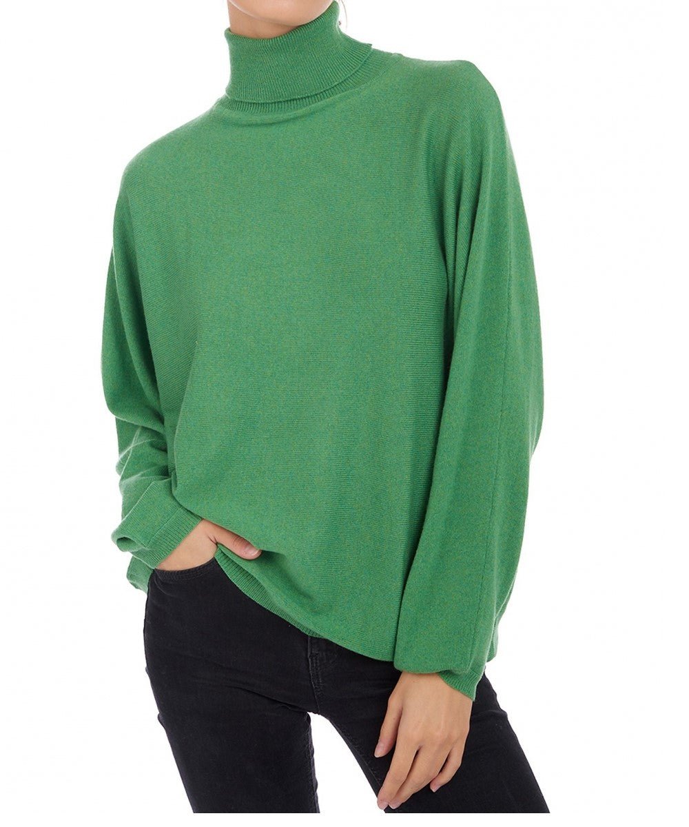 Balldiri Kaschmir Pullover Damen Fledermausärmel 100% Kaschmir 2 - fädig - grün - Balldiri
