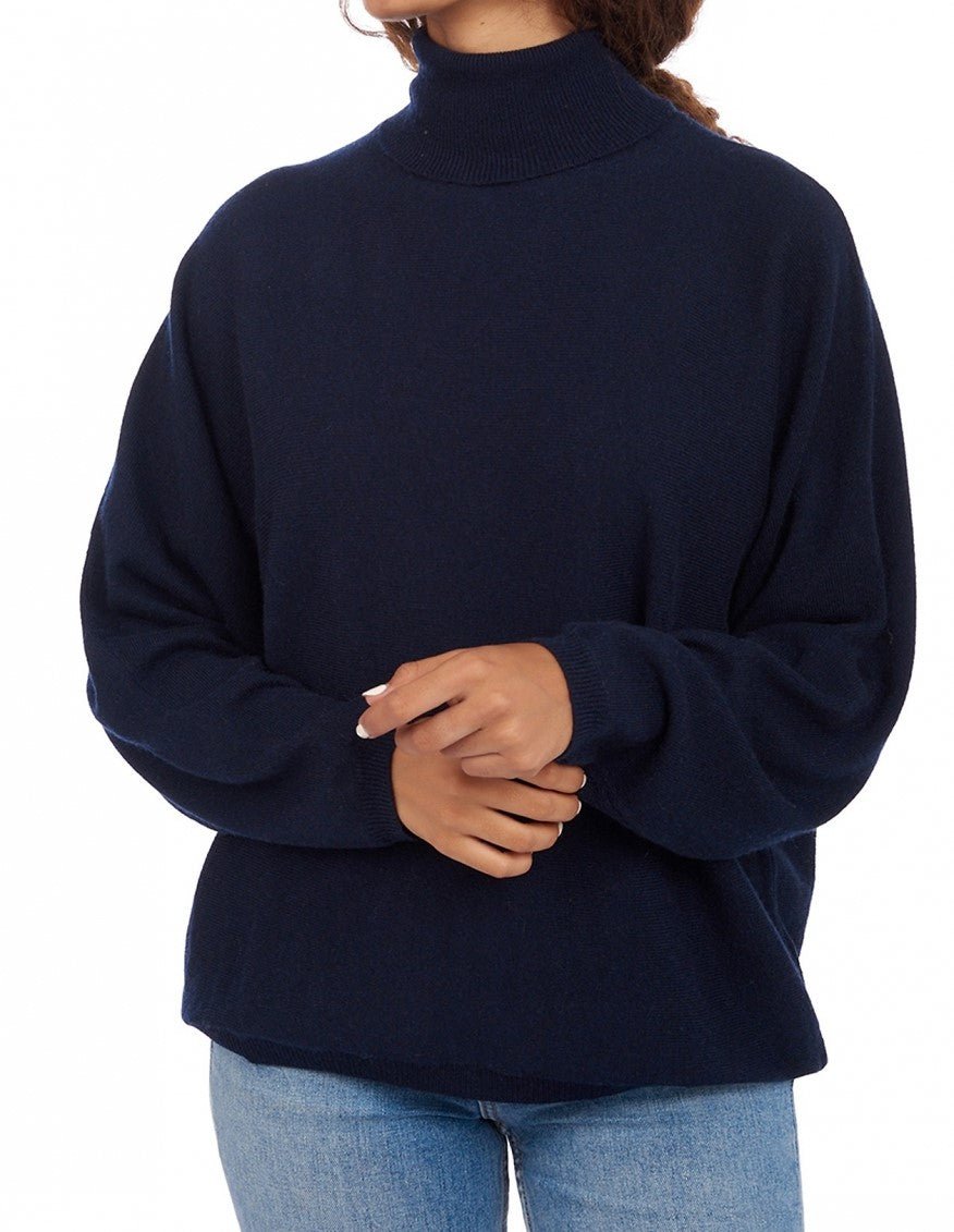 Balldiri Kaschmir Pullover Damen Fledermausärmel 100% Kaschmir 2 - fädig - nachtblau - Balldiri