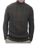 Balldiri Kaschmir Pullover Herren 10 - fädig Stehkragen Zopf braun M - Balldiri