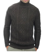 Balldiri Kaschmir Pullover Herren 10 - fädig Stehkragen Zopf braun M - Balldiri