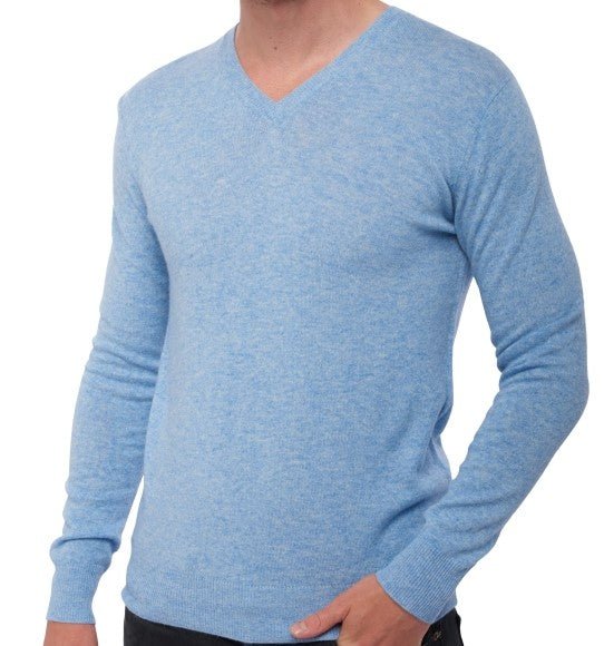 Balldiri Kaschmir Pullover Herren V - Ausschnitt 100% Kaschmir 2 - fädig puderblau L - Balldiri