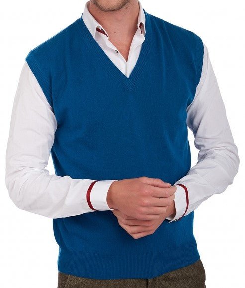 Balldiri Kaschmir Pullunder Herren V - Ausschnitt 100% Kaschmir 2 - fädig - leuchtendes blau - Balldiri