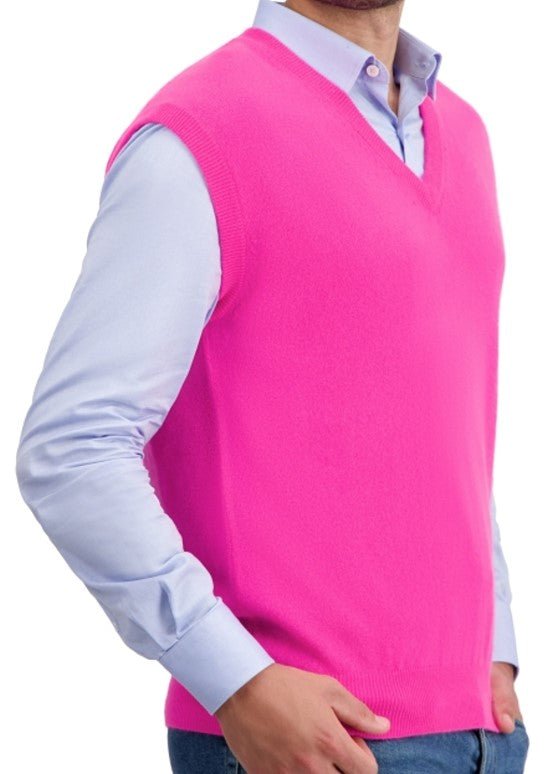 Balldiri Kaschmir Pullunder Herren V - Ausschnitt 100% Kaschmir 2 - fädig - neon rosa - Balldiri