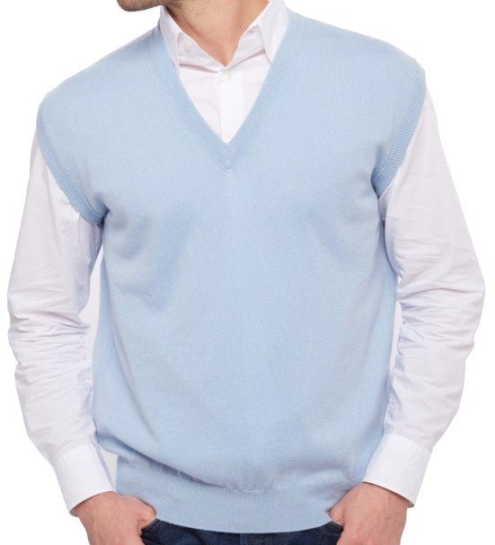 Balldiri Kaschmir Pullunder Herren V - Ausschnitt 100% Kaschmir 2 - fädig - himmelblau - Balldiri