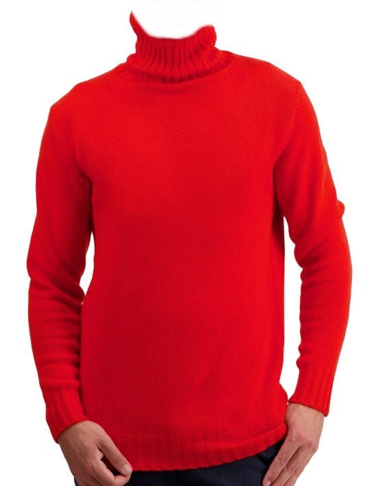 Balldiri Kaschmir Rollkragen Pullover Herren 100% 8 - fädig - rot - Balldiri