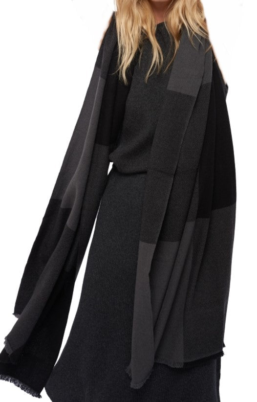 Balldiri Kaschmir Schal 225 x 75 cm - 100% Kaschmir Stola 4 - fädig - schwarz/anthrazit - Balldiri