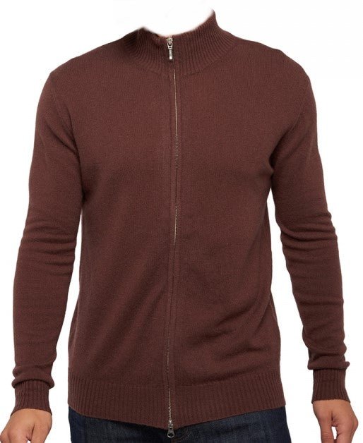 Balldiri Kaschmir Strickjacke Herren 100% Kaschmir mit Zipper 2 - fädig - schokobraun - Balldiri