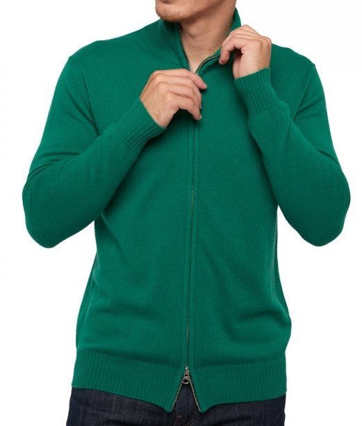 Balldiri Kaschmir Strickjacke Herren 100% Kaschmir mit Zipper 2 - fädig - grasgrün - Balldiri