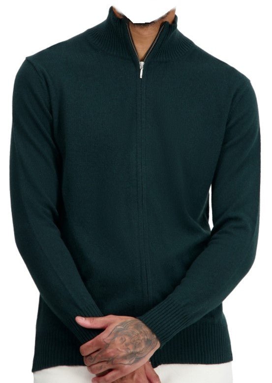 Balldiri Kaschmir Strickjacke Herren 100% Kaschmir mit Zipper 2 - fädig - englischgrün - Balldiri